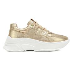 Imagem de Tênis Chunky Metalizado Sneaker Feminino Robusto Confortável Moderno Dourado-Feminino