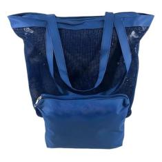 Imagem de Bolsa de Praia Feminina Emborrachada Azul com Necessaire Verão Piscina