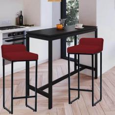 Imagem de Kit 02 Banqueta Alta Mia Com Encosto Cozinha Bistrô Bar Balcão Ferro Preto Corino Vermelho - Ahazzo Móveis