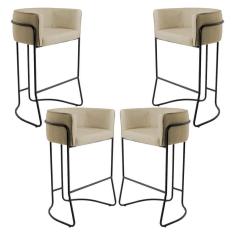 Imagem de Kit 04 Banquetas Fixa Preto Linho Bege