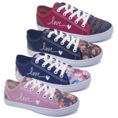 Imagem de Kit 4 Prs Tênis Feminino Love Casual Confort Estampado K124 - Fabricat