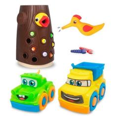 Imagem de Kit Brinquedo Pica-Pau E 2 Carrinhos Desmontáveis Educativo - Genérico