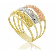 Imagem de Anel de ouro 18K Aro Triplo Tricolor - Elegancy Joias