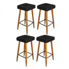 Imagem de Kit 04 Banqueta Alta Quadrado Luma Para Cozinha Bar Balcão Bistrô Pé Palito Castanho Suede  - Ahazzo Móveis