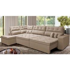 Imagem de Sofá de Canto Retrátil e Reclinável Esquerdo 3,40x2,36m Molas Cama Inbox Espanha Velusoft Bege