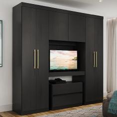 Imagem de Guarda Roupa Solteiro 6 Portas 2 Gavetas Porto Carraro Preto