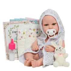 Imagem de Boneca Reborn Bebê Realista Careca Com Saída De Banho Coelho - Cegonha
