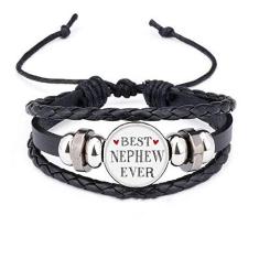 Imagem de DIYthinker Pulseira Best Nephew Ever com citação de parentes de couro trançado com contas