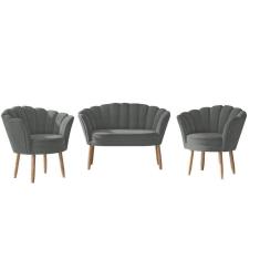 Imagem de Sofá 2 Lugares+ 2 Poltronas Quarto Sala Decorativa Flor Cinza