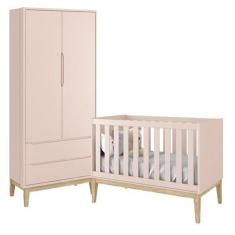 Imagem de Jogo De Quarto Classic Guarda Roupa 2 Portas E Berço Rosa Fosco Com Pé