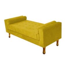 Imagem de Recamier Divã Félix Baú 100 Cm Estofado Luiz Xv Sofá Suede Amarelo Par