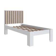 Imagem de Cama Solteiro Cabeceira Ripada 108X206cm Branco Mel PRODDY