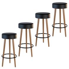 Imagem de Kit 4 Banquetas Estofada Com Pés De Madeira Couríssimo Preto