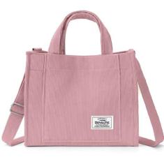 Imagem de BINSUNS Bolsa feminina de veludo cotelê - bolsa grande bolsa transversal estética - escola, trabalho, viagem, praia, rosa, Small
