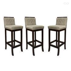 Imagem de Kit 3 Banquetas Alta com Encosto Matelassê Nice Madeira Maciça Suede B