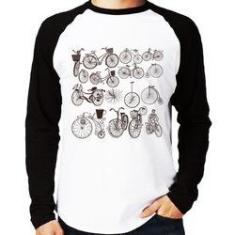 Imagem de Camiseta Raglan Bicicletas Antigas Manga Longa - Foca Na Moda