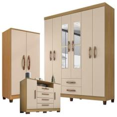 Imagem de Guarda Roupa Casal Modena Com Espelho 6 Portas Cômoda Madri E Armário