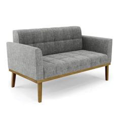 Imagem de Sofá Namoradeira 2 Lugares Base de Madeira Castanho Elisa Linho Grafite A26 D03 - D'Rossi