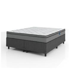 Imagem de Cama Box Casal Queen Colchão Molas Ensacadas Mirage 158x198x62cm Cinza/Branco Umaflex - Suporta até 120kg por Pessoa