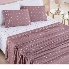 Imagem de Jogo de Lençol Cama King 4 peças Micropercal 200 fios Petit Poá