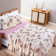 Imagem de Jogo De Lençol Solteiro Quality Malha 100% Algodão Estampado 3 Peças Rose