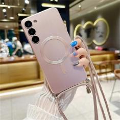 Imagem de Capa magnética de cordão crossbody para Samsung Galaxy S24 S23 S22 S21 Note 20 Ultra 10 S20 FE Plus Capa macia de silicone, rosa, para Samsung S24