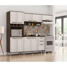 Imagem de Armário De Cozinha Compacta Com 4 Peças E Tampo Sara Luciane Móveis Castanho Com Legno Crema