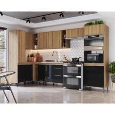 Imagem de Cozinha De Canto Modulada Completa 9 Peças Mel Preto Paloma Megasul