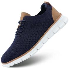 Imagem de Tênis masculino de malha Oxford com cadarço leve casual para caminhada, sapato social moderno, Azul, 41