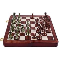 Imagem de Agirlgle International Chess Set com tabuleiro de xadrez de madeira dobrável e peças clássicas artesanais standard jogo de xadrez para crianças adulta