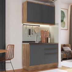 Imagem de Cozinha Modulada Viena Grafite 2 peças 3 portas e 3 gavetas com Divisor de Talheres Edez Louro Freijó/Cinza Grafitto