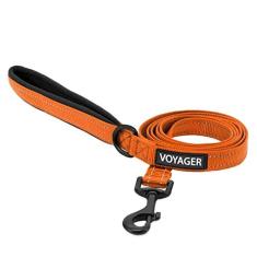 Imagem de Best Pet Supplies Coleira Refletora Voyager Para Cães Com Alça De Neoprene 1 5 M De Comprimento Suporta Filhotes Pequenos Médios E Grandes Fofos E Resistentes Para Caminhar Correr E Treinar - Laranja P