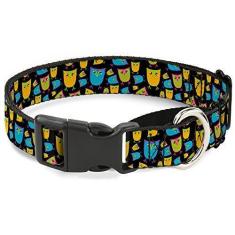 Imagem de Buckle-Down Coleira para cães Martingale - coruja flip preto/malva/sálvia - 2,5 cm de largura - serve para pescoço de 38-66 cm - Grande