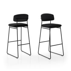 Imagem de Banqueta Alta para Bancada Sala de Jantar Encosto e Assentos Estofados Linha Jaraguá Preto Fosco/Duna Preto