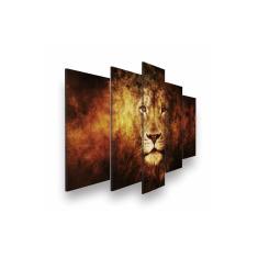 Imagem de Quadro Decorativo Mosaico 5 peças Leão Pegando Fogo
