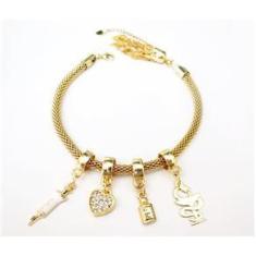 Imagem de Pulseira Farmácia Coração Remédio Folheado A Ouro 18k