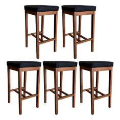 Imagem de Kit 5 Banquetas Alta Bali Estofada 74 Cm Madeira Maciça Suede Preto CCS