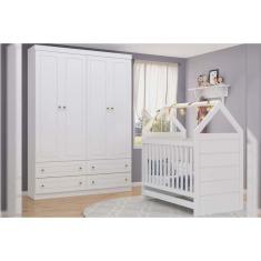 Imagem de Quarto de Bebê Completo Americano 2 Peças (1 Guarda Roupa + 1 Berço) QI60 Branco - Henn