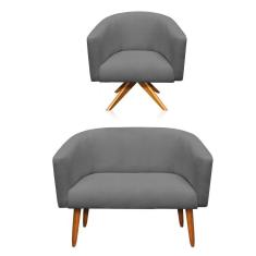 Imagem de Kit 1 Namoradeira 2L E 1 Poltrona Giratória Linho Grafite