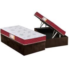 Imagem de Cama Box Baú Solteiro: Colchão Espuma Castor D20 Sleep Max Duplo + Base CRC Suede Brown(88x188)