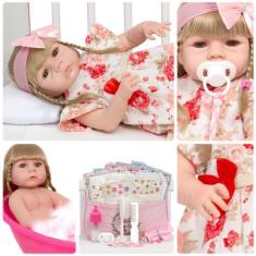 Imagem de Boneca Reborn Abigail Loira Vestido Florido 20 Acessórios - Cegonha Re