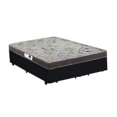 Imagem de Cama Box Casal Colchão Espuma D33 Bordado + Box Bipartido Suede Preto Serra Negra 52x138x188