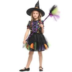 Imagem de Conjunto Infantil Juvenil Fantasia Halloween Bruxa Bolinhas Coloridas