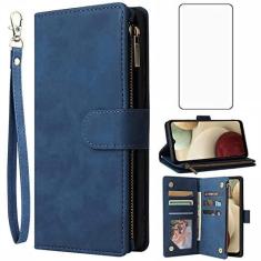 Imagem de Asuwish Capa carteira compatível com Samsung Galaxy A12, protetor de tela de vidro temperado e capa flip de couro, porta-cartões, acessórios celulares, capas para celular para Glaxay A 12 Gaxaly 12A