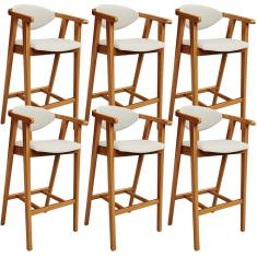 Imagem de Kit 06 Banquetas Alta Cozinha Bancada Bar Sala de Jantar Fixa Cecília L02 Linho Champagne - Lyam