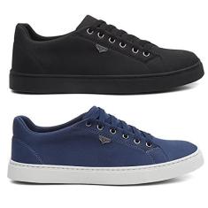 Imagem de kit 2 pares Tenis Masculino Confortável lona têxtil 0271 LL pto azul Cor:Preto;Tamanho:39;Genero:Masculino