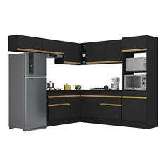 Imagem de Armário de Cozinha Completa de Canto com Rodapé Veneza Multimóveis V2105 Preto/dourado