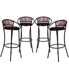 Imagem de Conjunto 4 Banquetas em Fio de Fibra Artesanal para Bar, Bancada, Balc