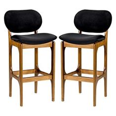 Imagem de Kit 2 Banquetas Alta Decor 50 x 104 Cm Madeira Maciça Imbuia Suede Preto L14 - RMI