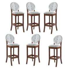 Imagem de Kit 6 Banquetas Alta Estofada com Encosto Florence 113x36 Cm Madeira Maciça Linho Bege Cru L71 - RMI